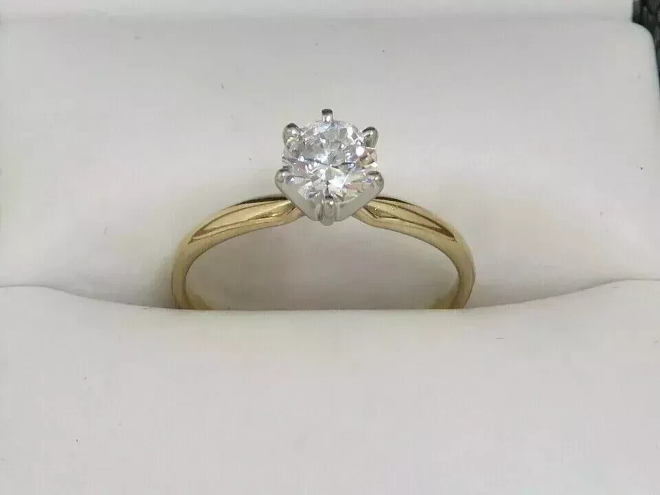 Real Moissanite 1Ct Round Cut Solitaire Engagement Ring 14K Yellow Gold Plated
