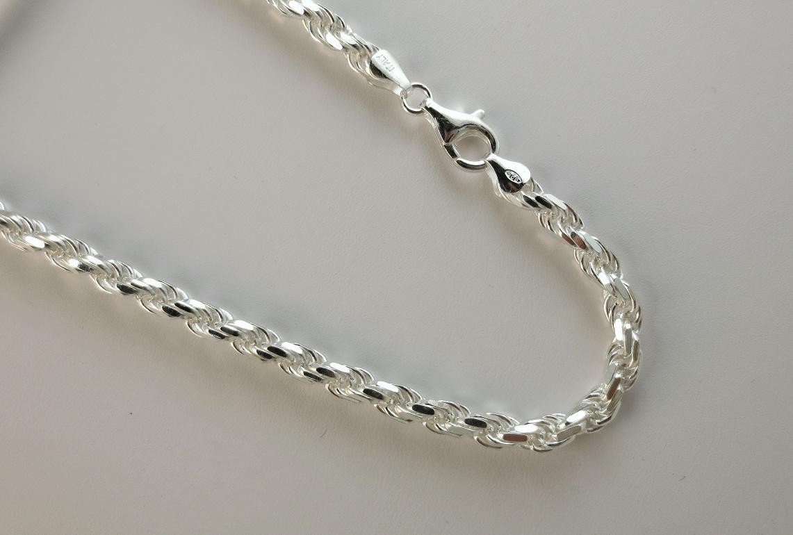 6mm Sterling Silver D/C Rope Chain. Pure .925 Italian Necklace, 18-30 & 7-9 inch