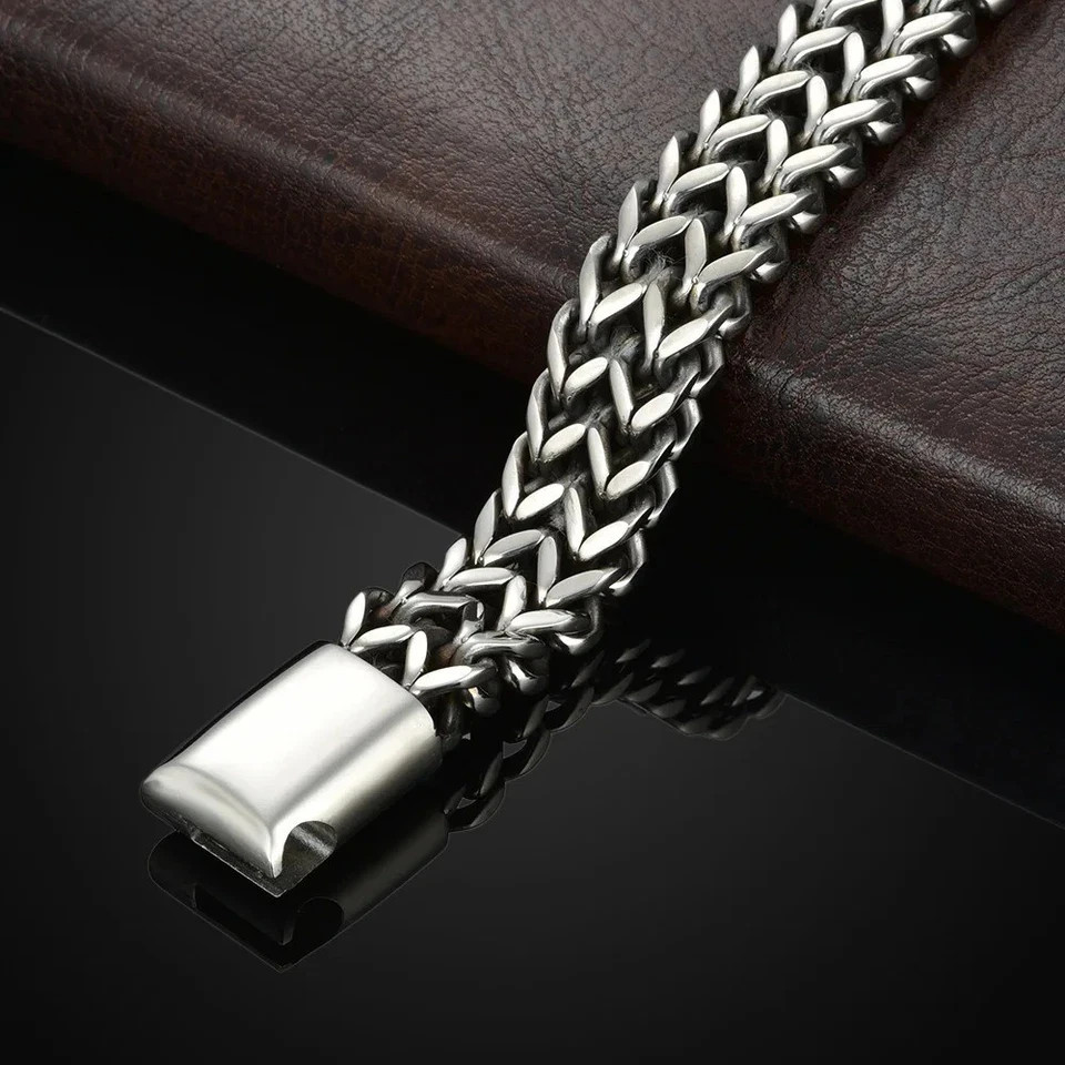 Stainless Steel Fish Scale Bracelet Double Row Braided Magnetic Clasp