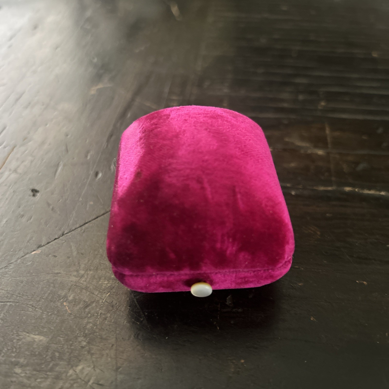 Antique Pink Velvet, Dome Ring Presentation Jewelry Box Push Button Excellent