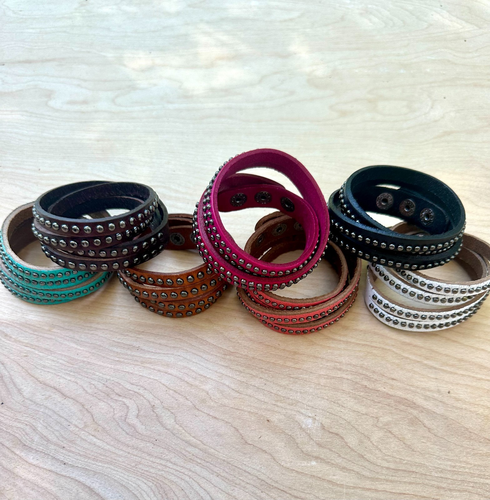 Wholesale Studded Leather Wrap Bracelets Multi Color Pack – 14 Pack