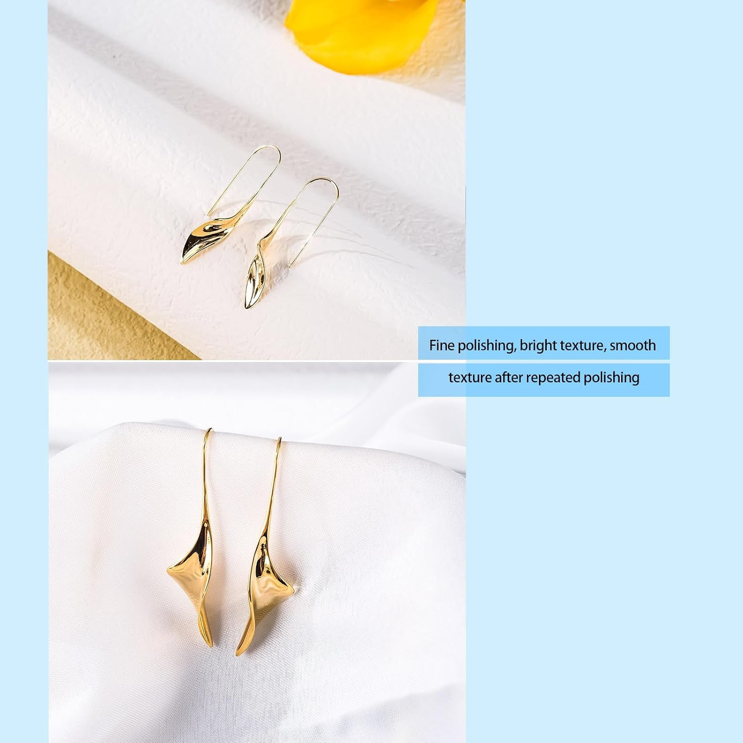 14K Gold Hoop Spiral Threader Dangle Drop Earrings Forwomen, Hypoallergenic Comf