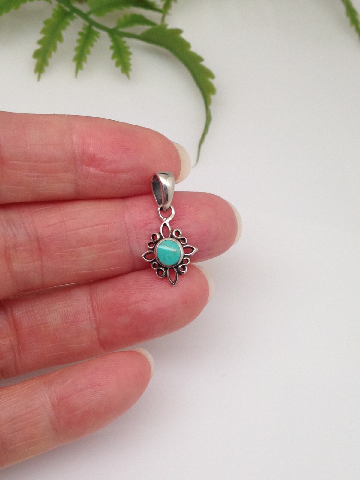 925 Sterling Silver Turquoise Pendant Dainty Tiny Charm 11.5mm(4mm)/21mm