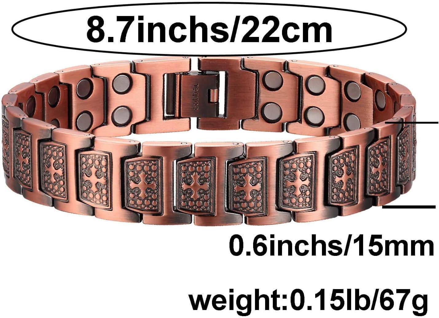 Strong Magnetic Therapy Copper Bracelet for Men Adjustable Arthritis Pain Relief