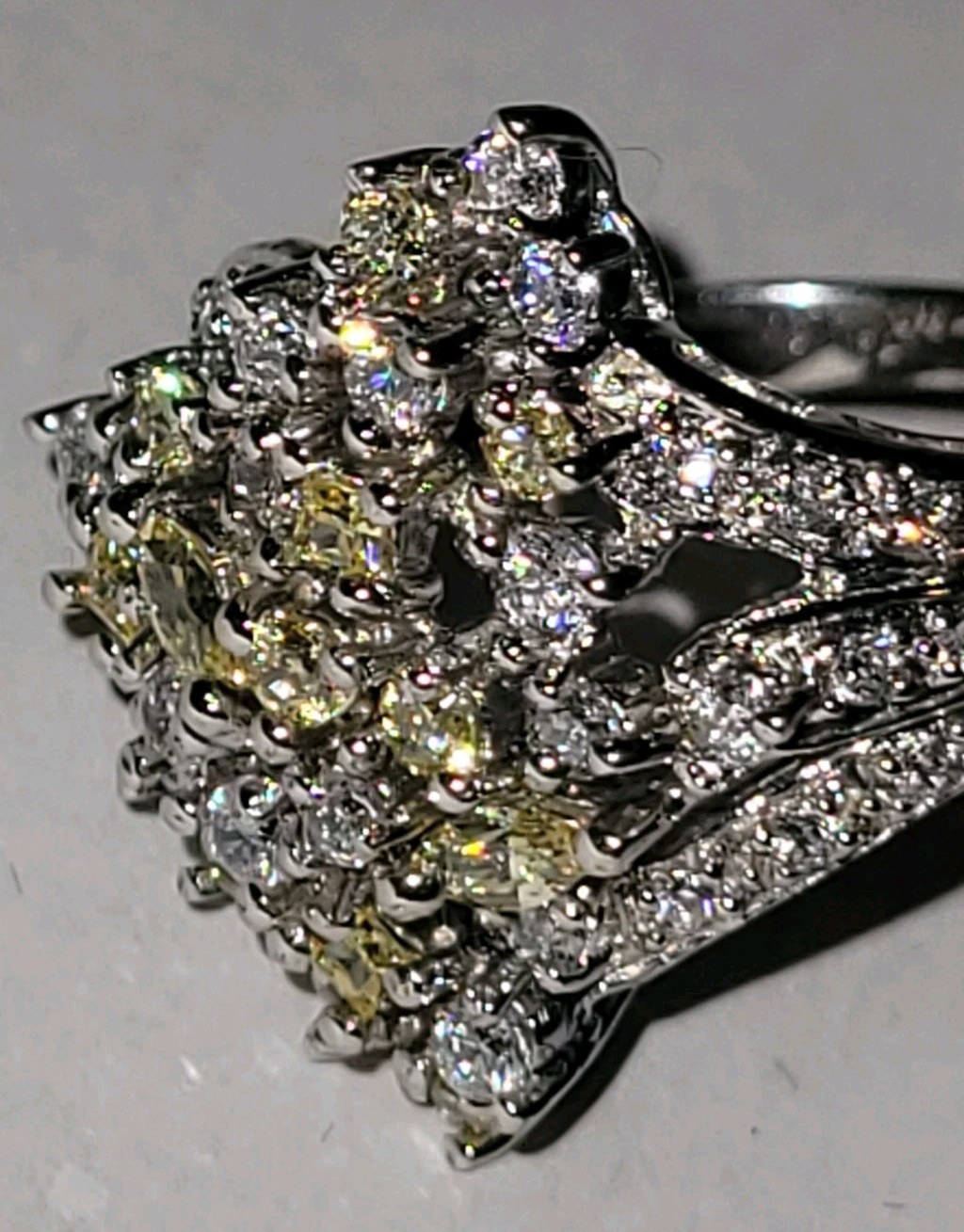 New NiB Victoria Wieck Canary & Clr Abs. CZ Sz 6 Cluster Ring Sterling Silver