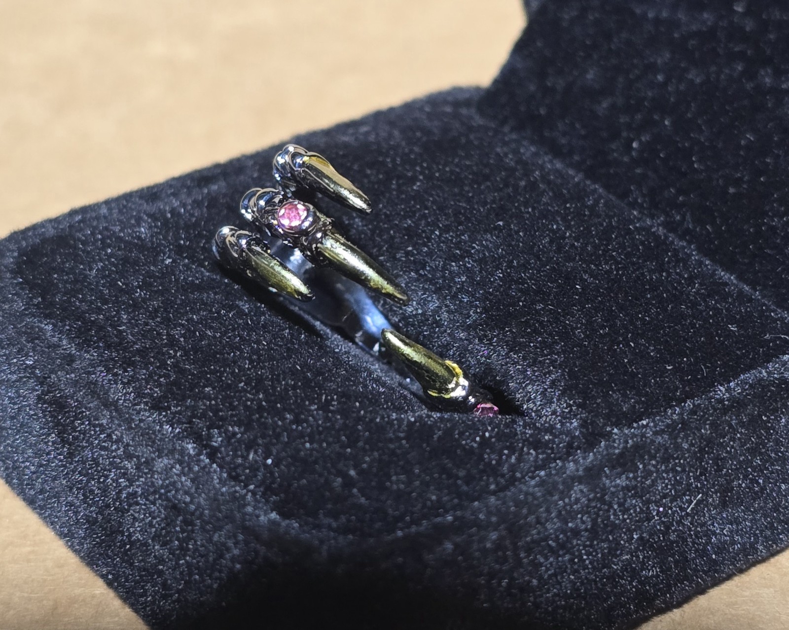 Black Stainless Steel Dragon Claw Ring Ruby Crystal Adjustable Punk Aesthetic