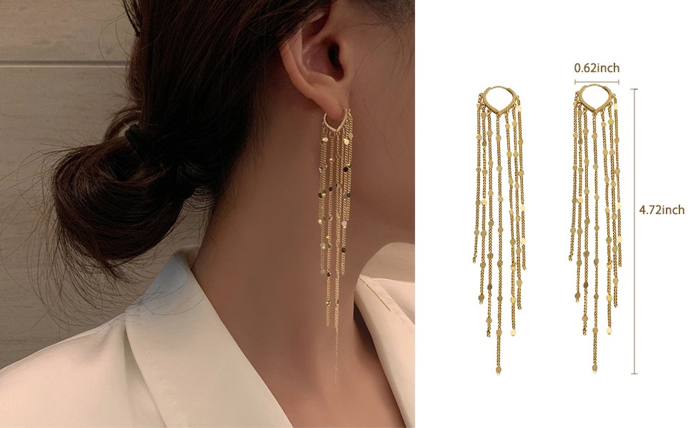 Long Tassel Dangle Drop Earrings for Woman Tassel Dangling Earrings 925 Silver
