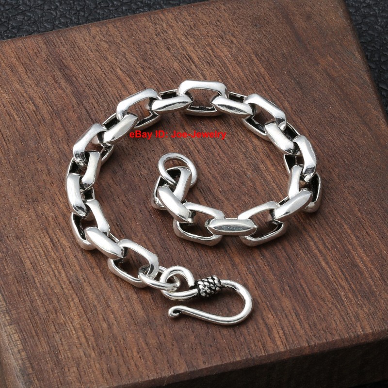 Pure 925 Sterling Silver 8mm Cable Link Chain Bracelet For Women Men 7.9inch