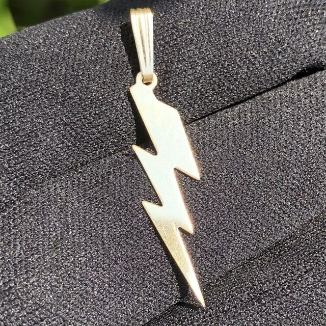 Real Genuine Solid 1/20 14K Yellow Gold Thunderbolt Pendant 1 1/2 In Lightning