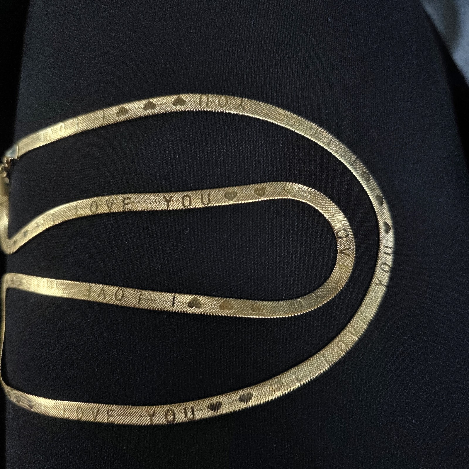 14K Yellow Gold Herringbone Chain Necklace, Lobster Clasp, Love Engraved