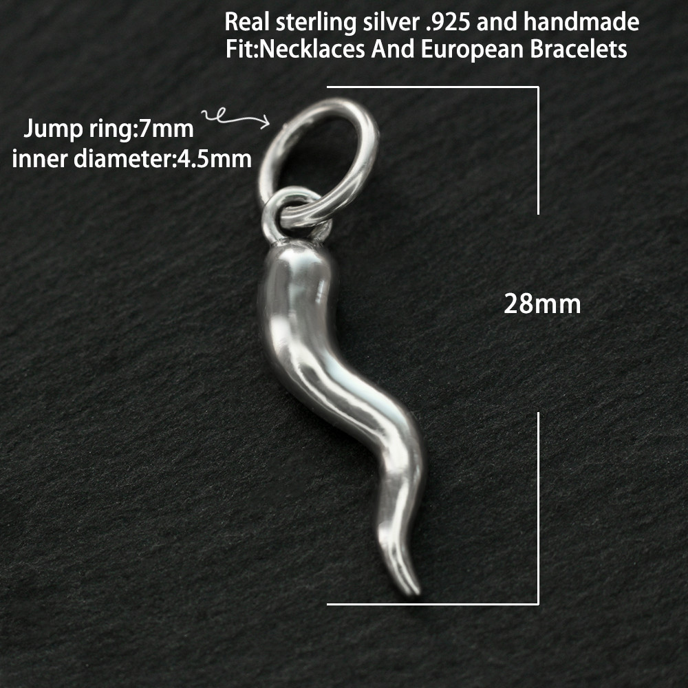 Italian Horn Chilli Pepper Pendant Charm 3D In 925 Sterling Silver Cornicello