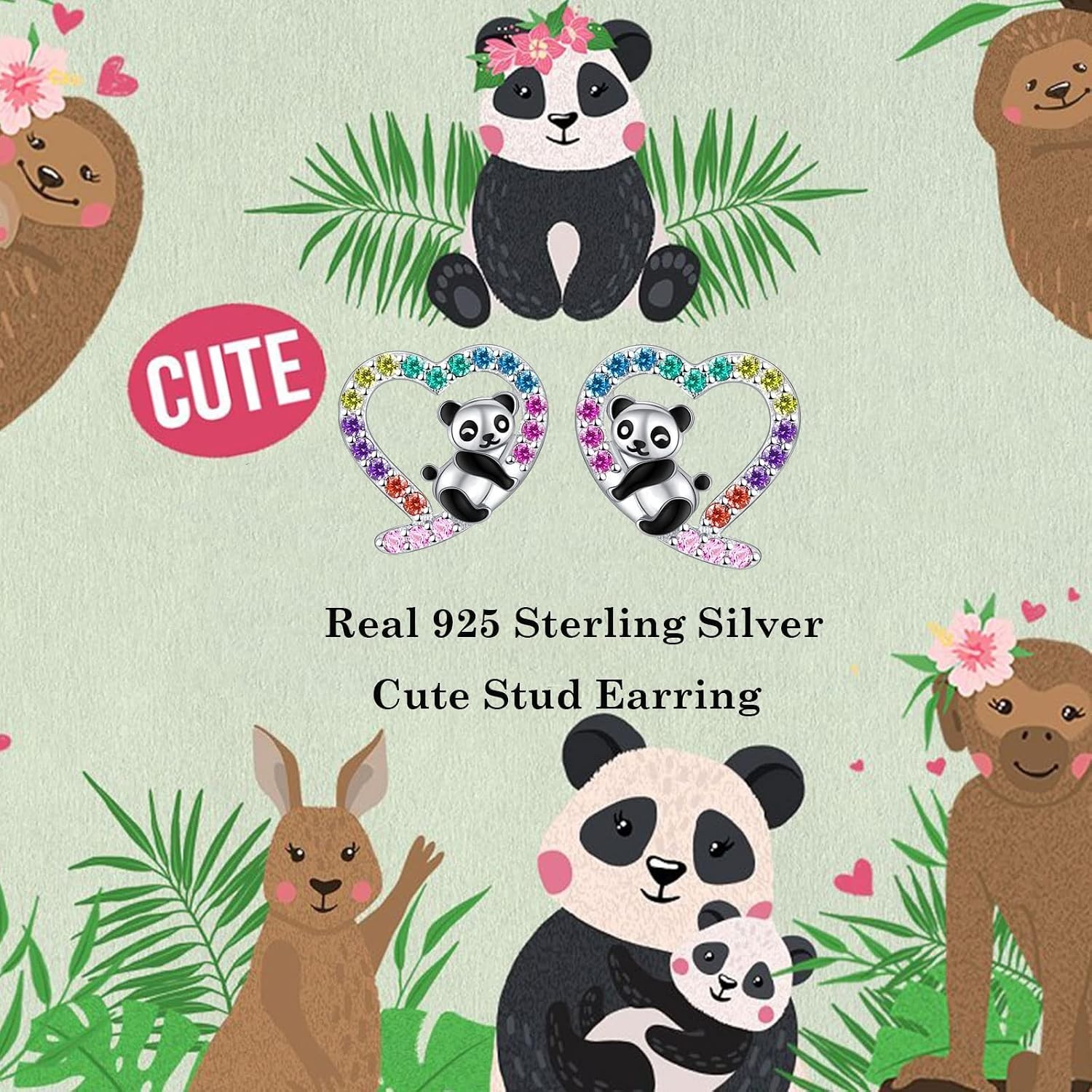Adorable Hypoallergenic Panda Earrings – Sterling Silver & Cubic Zirconia for…