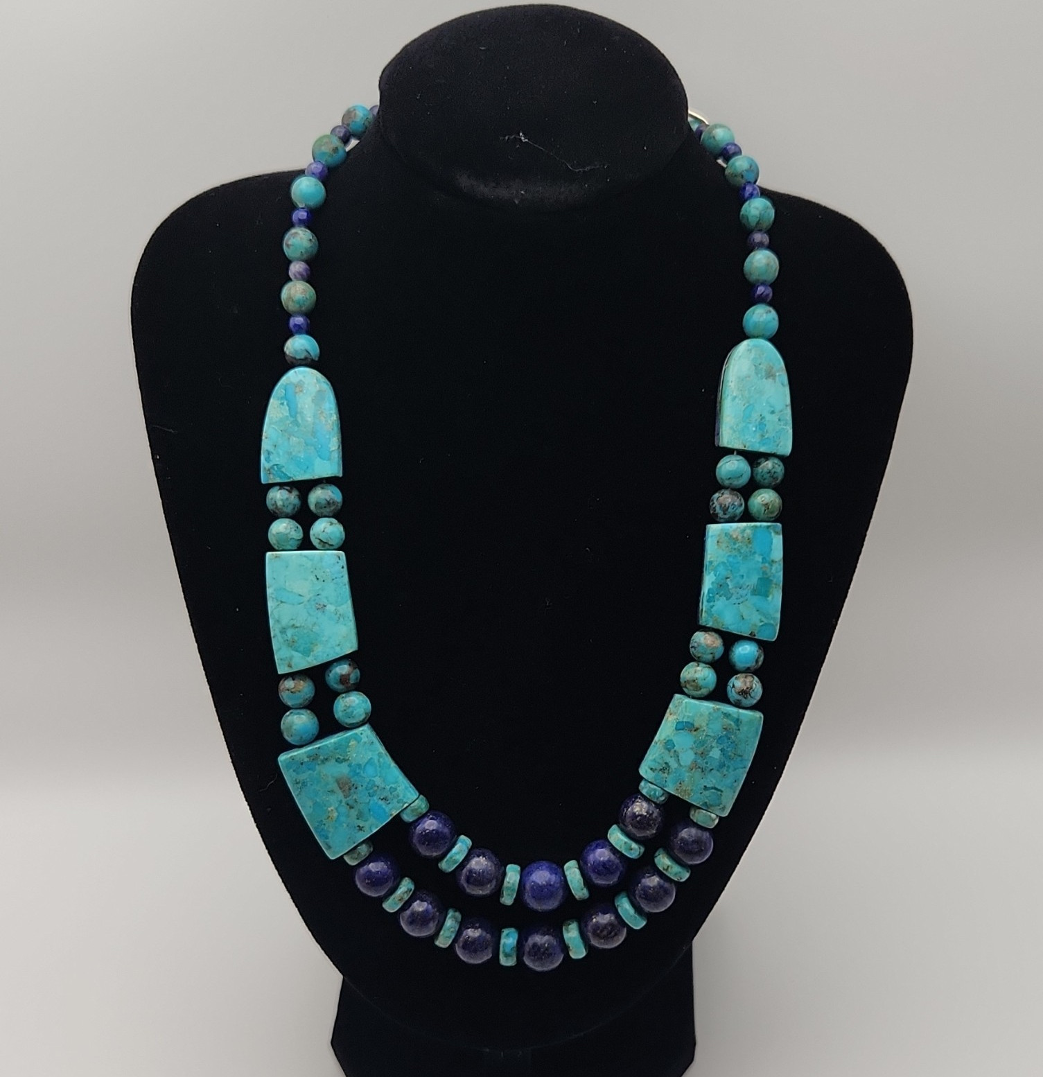 Jay King MineFinds Turquoise Lapis Lazuli Beaded Statement Necklace Adjustable