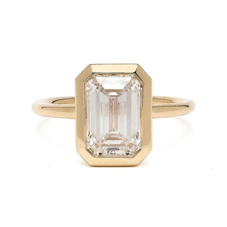 Emerald Cut Diamond Ring IGI Certified Lab Grown 3 Ct 14k Yellow Gold VVS E F