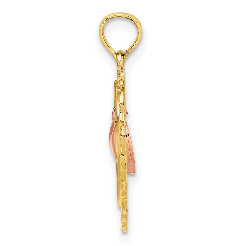 14k Two-tone Gold Polished Dangling Heart In Heart Charm Pendant L-22.5 mm