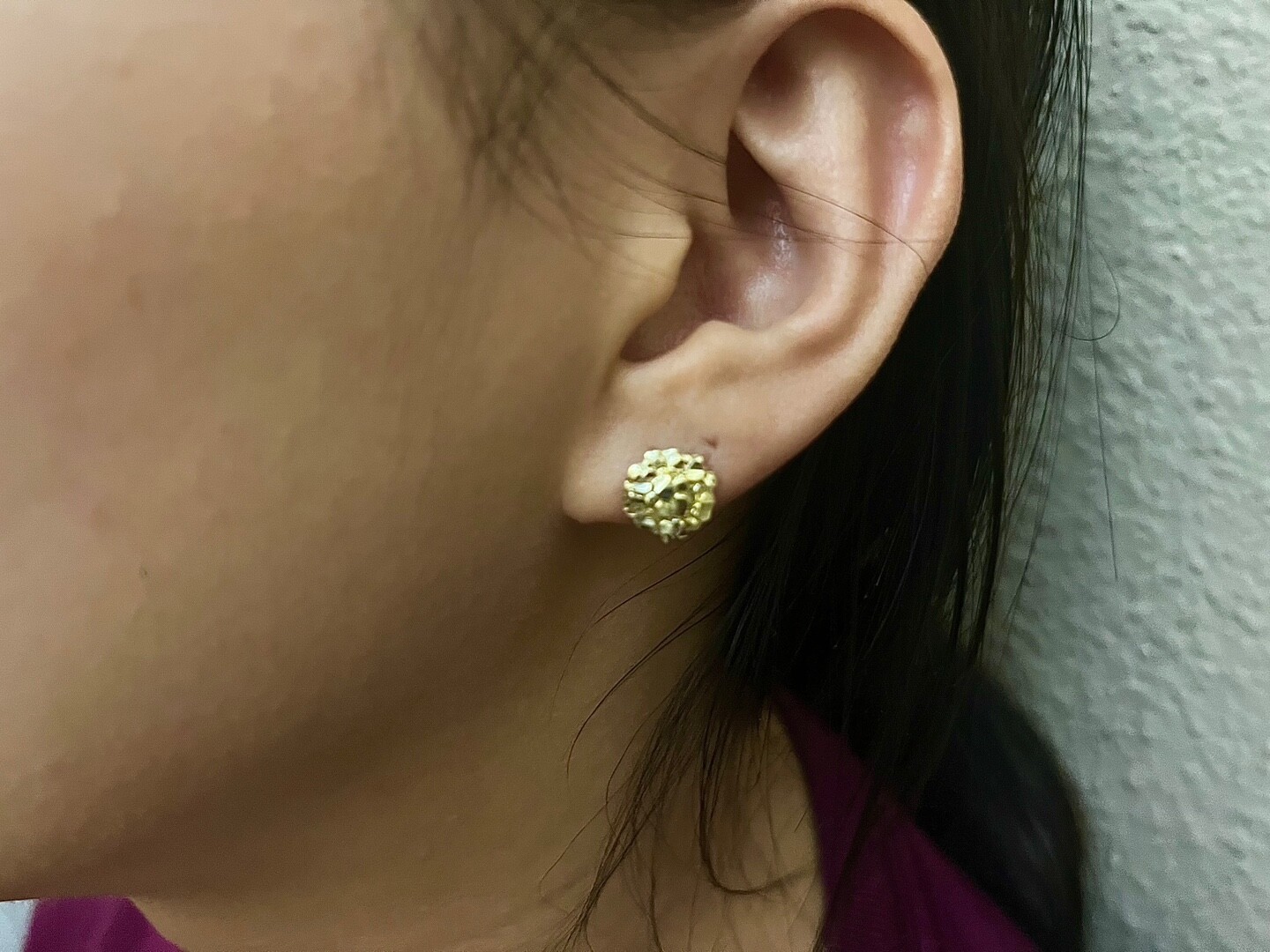10K Gold Authentic Nugget Round Diamond Cut Stud Earrings for Men Women 4 Sizes