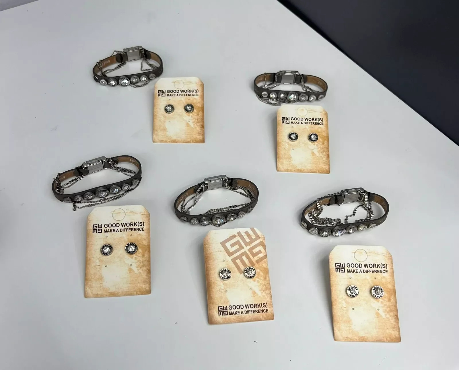 Good Work(s) “Queen” Earrings & 5-Row Bracelet Set, LOT of 5, HSN retail $300