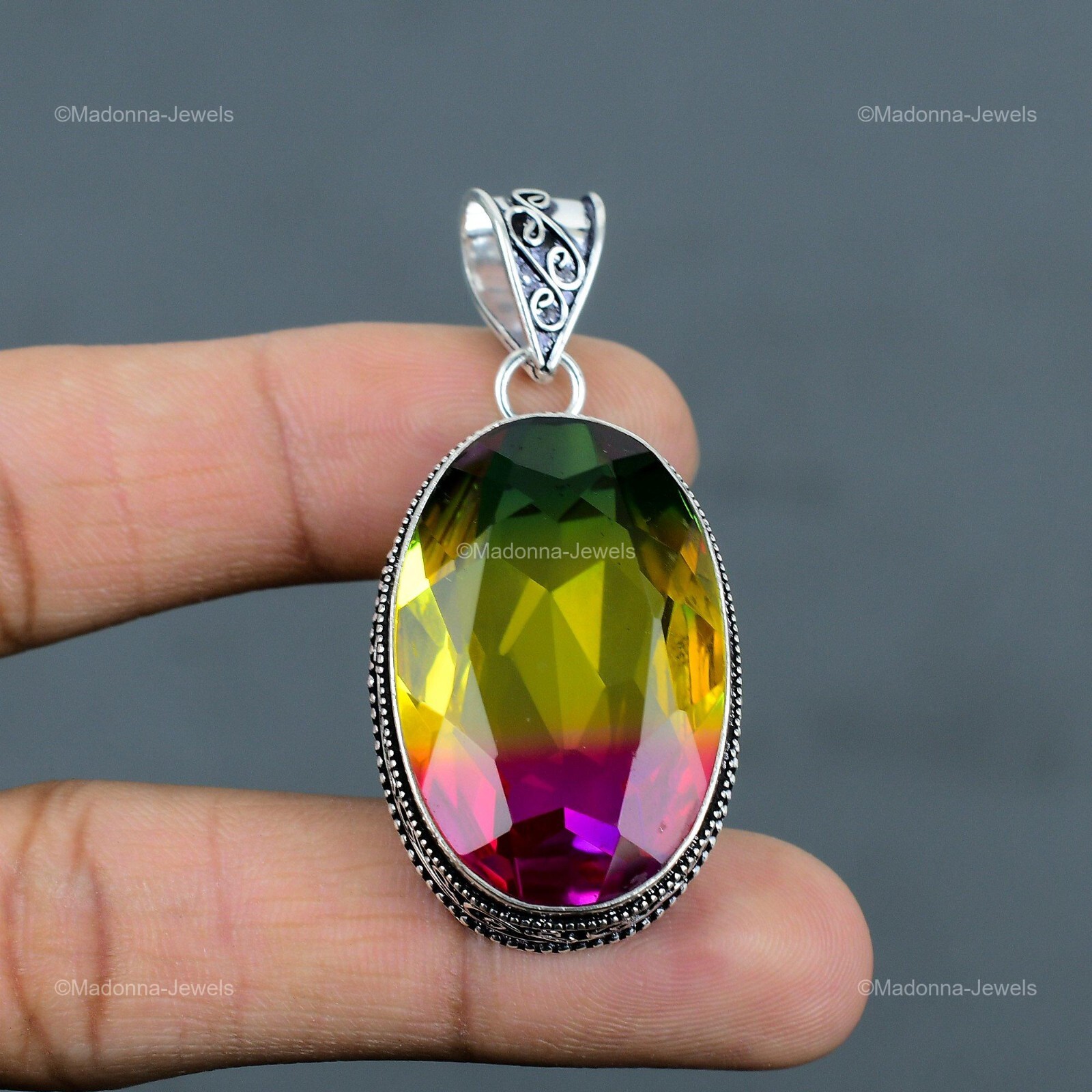 Multi Tourmaline Gemstone 925 Sterling Silver Wedding Vintage Pendant Jewelry