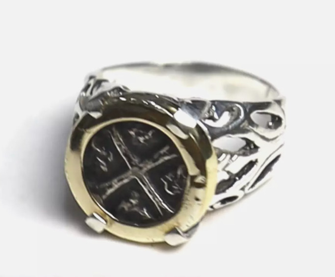 ATOCHA SPAIN COLONIAL PIRATE SHIP WRECK COIN .925 STERLING SILVER RING #7 free