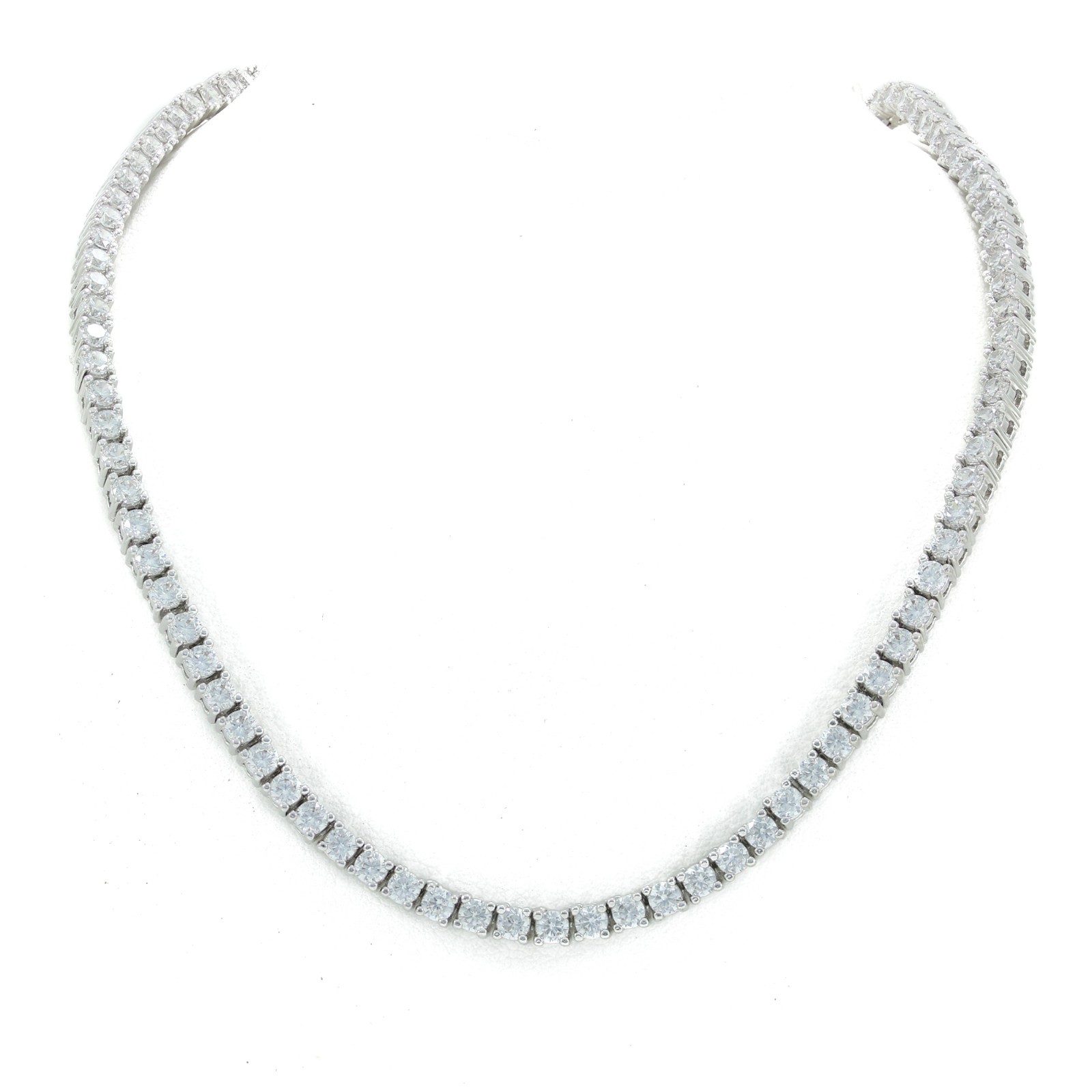 Unisex 1 Row Silver Finish Solitaire Bling Tennis Chain Necklace 16-30 inches