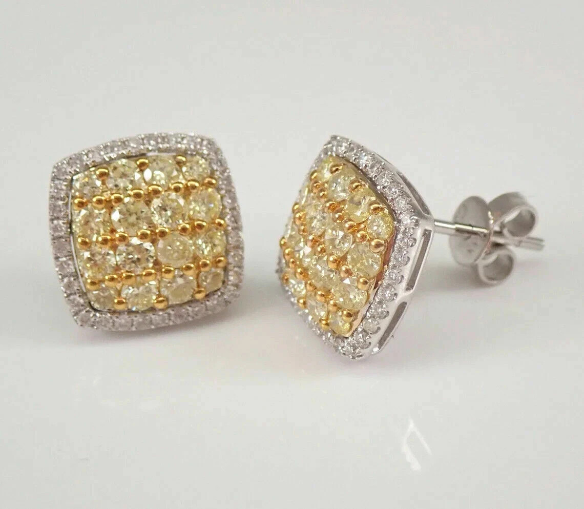 Silver 14K White Gold Plated 2Ct Round Simulated Diamond Cluster Stud Earrings