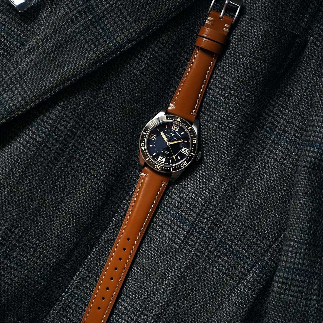 Dagger Axe Oceanic Automatic Steel Black Brown Leather Diver Men’s Watch