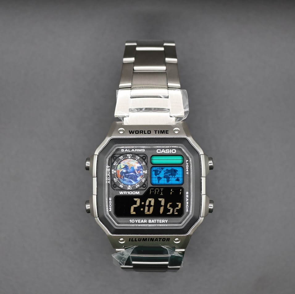 CASIO AE-1200WHD. Royale World Time Watch Mod. Negative Display – Earth Themed