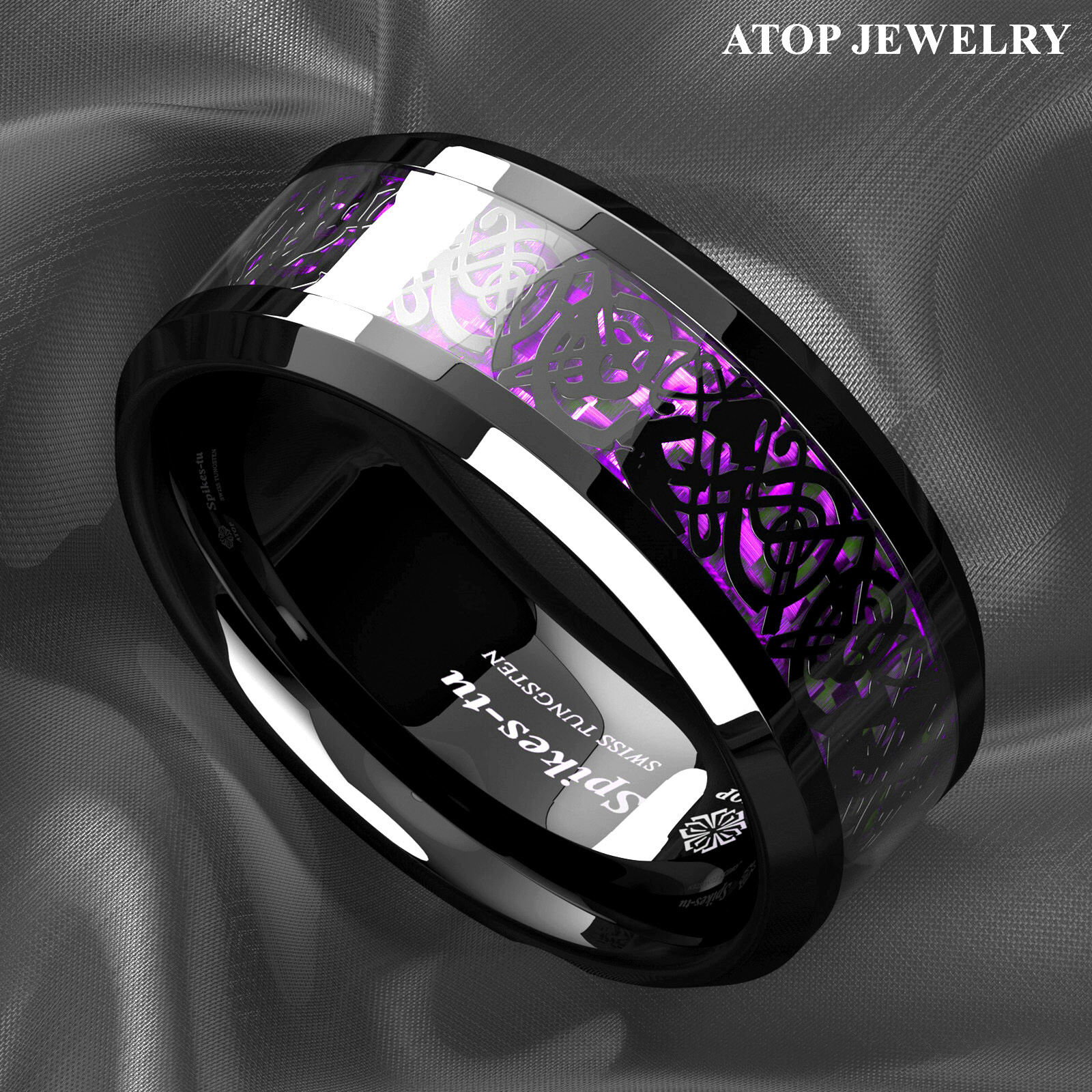 Black Dragon Purple Carbon Fiber Tungsten Ring for Men Wedding Band ATOP Jewelry