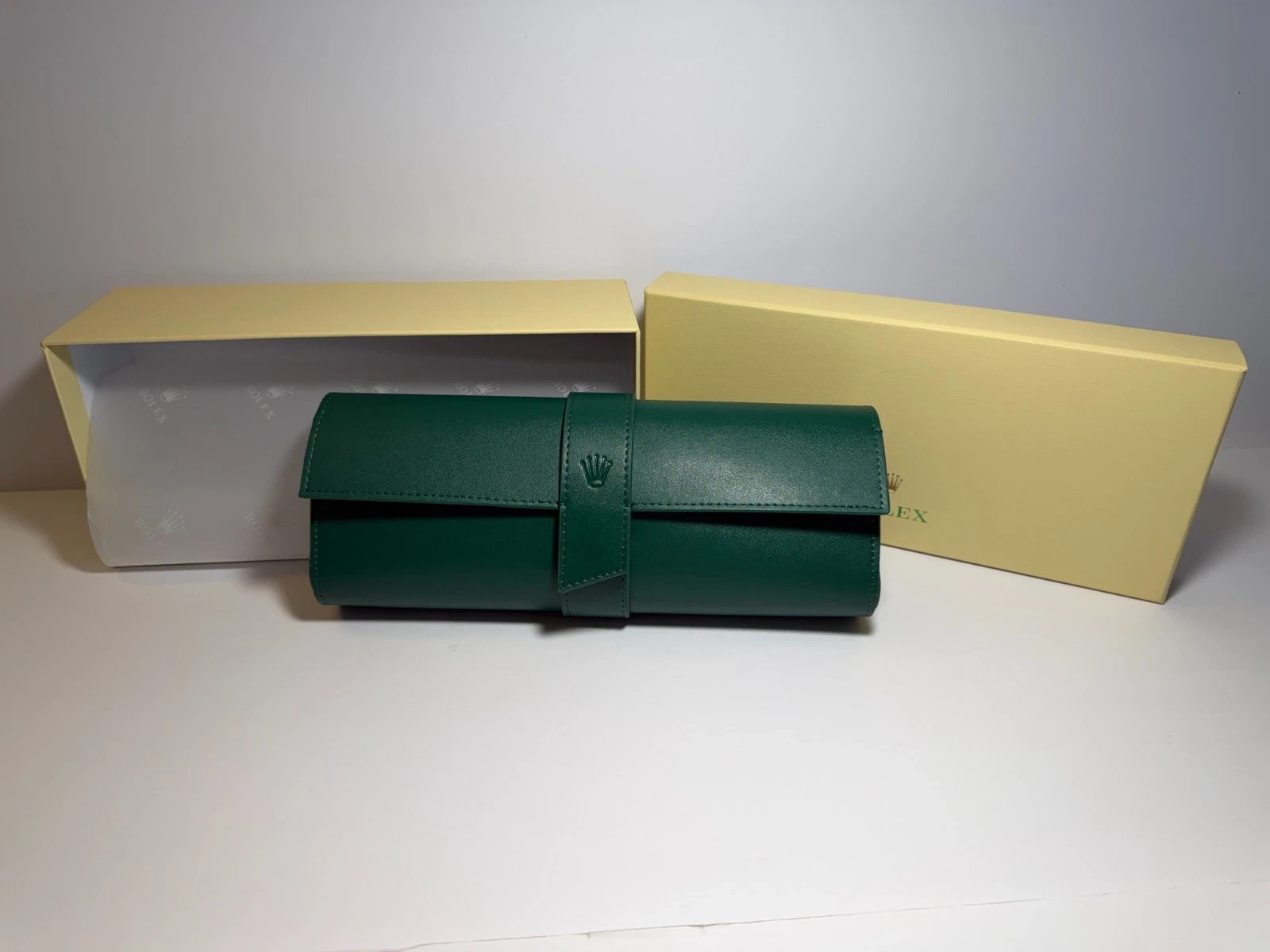 Rolex Green Leather Watch Roll Travel Case 3 Slot Storage Pouch Collector Gift