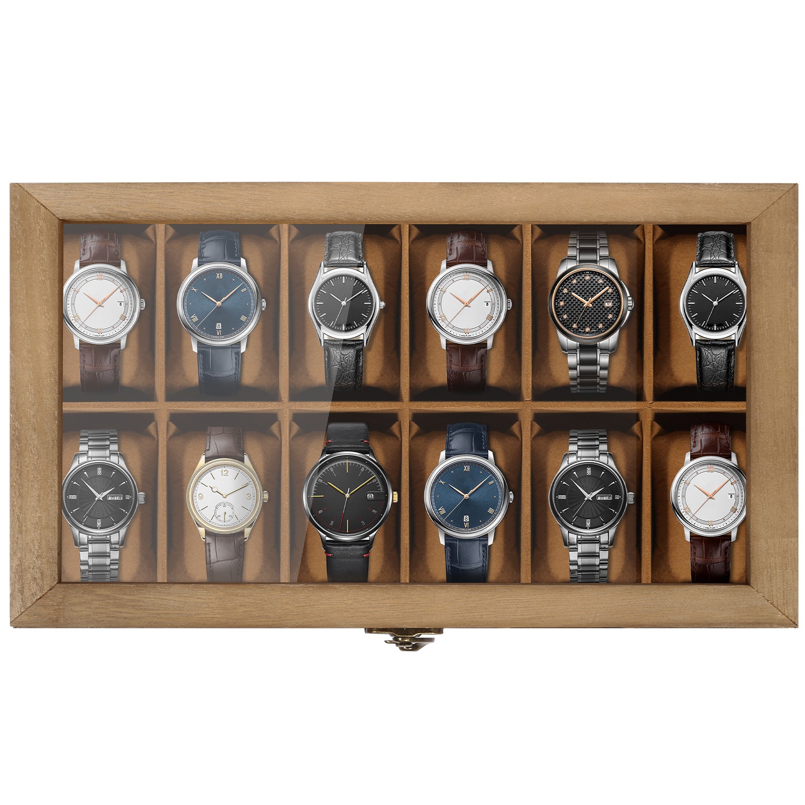 12 Slots Watch Box Solid Wood Storage Display Case Wrist Watch Case