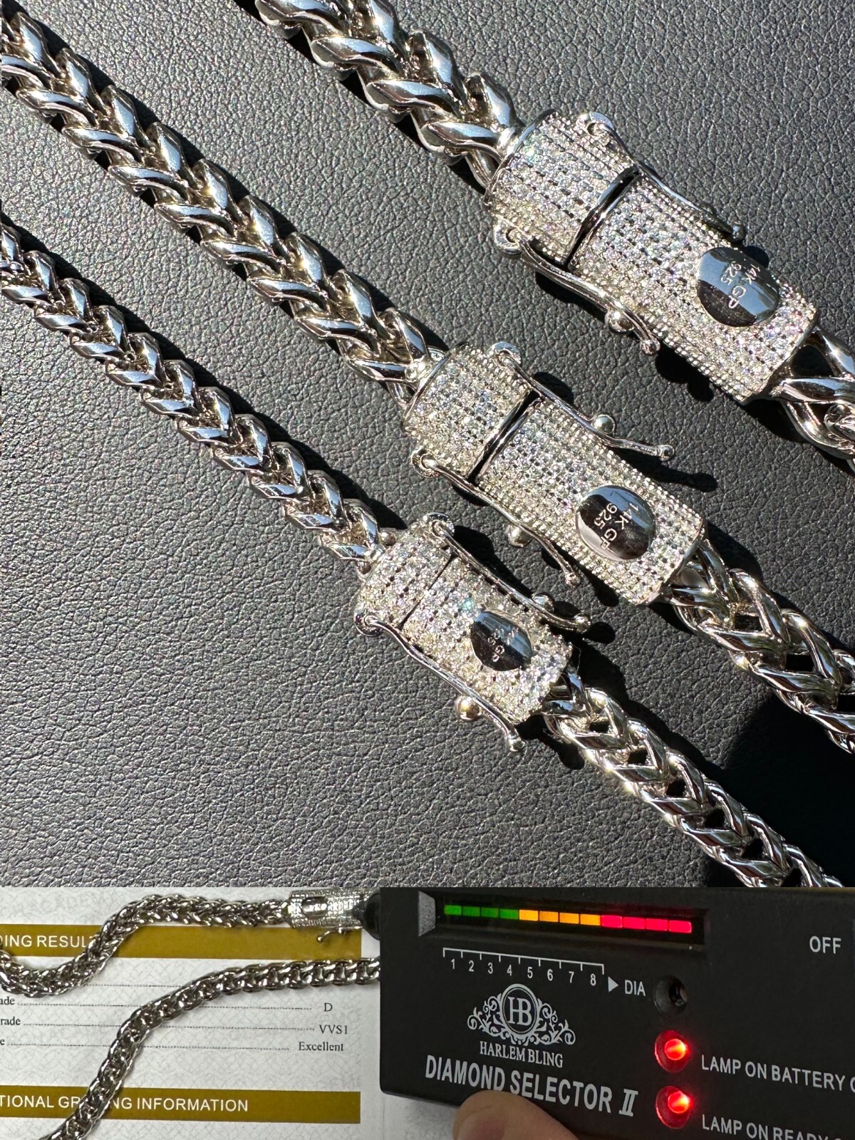 Iced MOISSANITE Clasp Stainless Steel & 925 Silver Franco Chain Necklace 4-6mm
