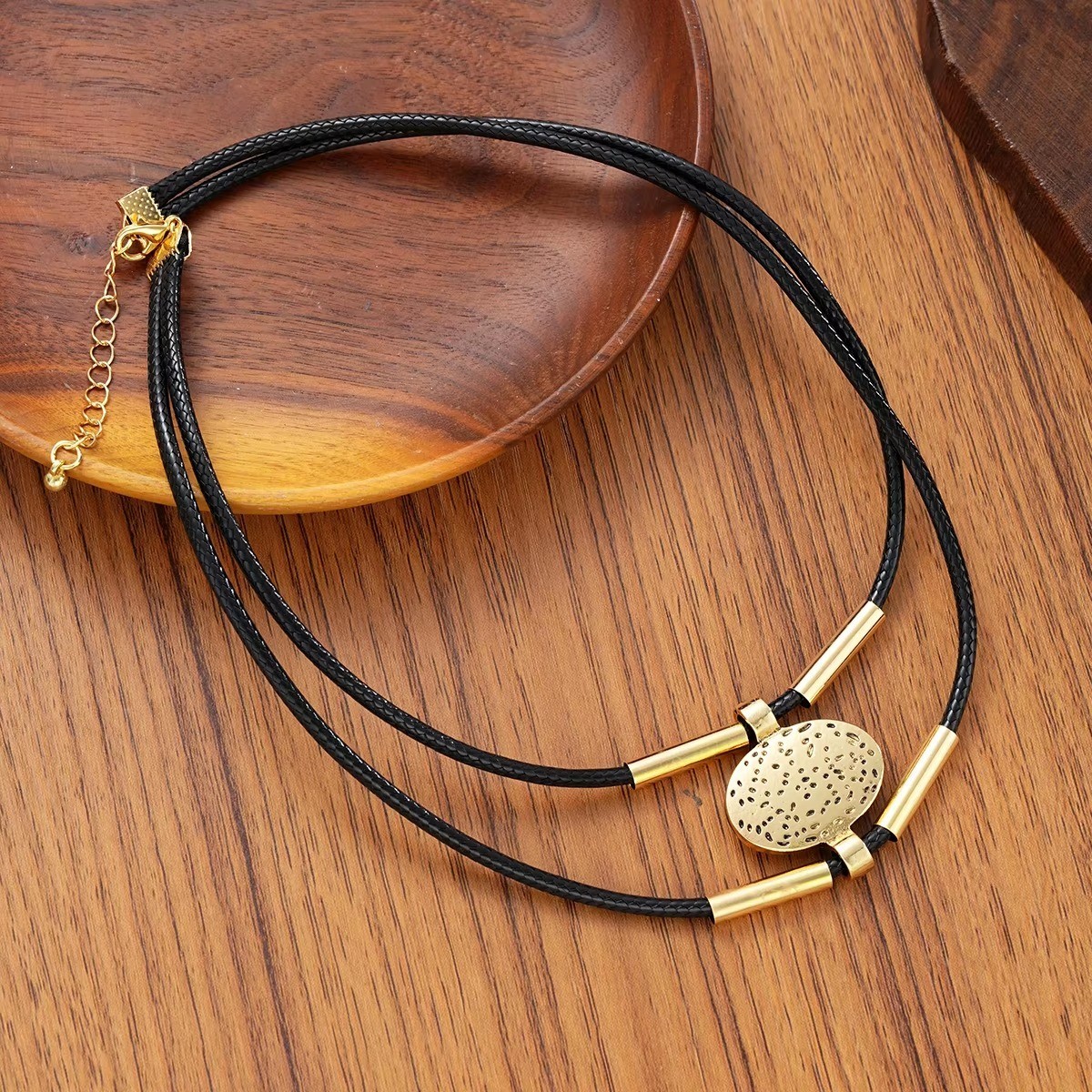 2pc Vintage Oval Necklace Bracelet Set Gold Silver Faux Leather Choker Retro NEW
