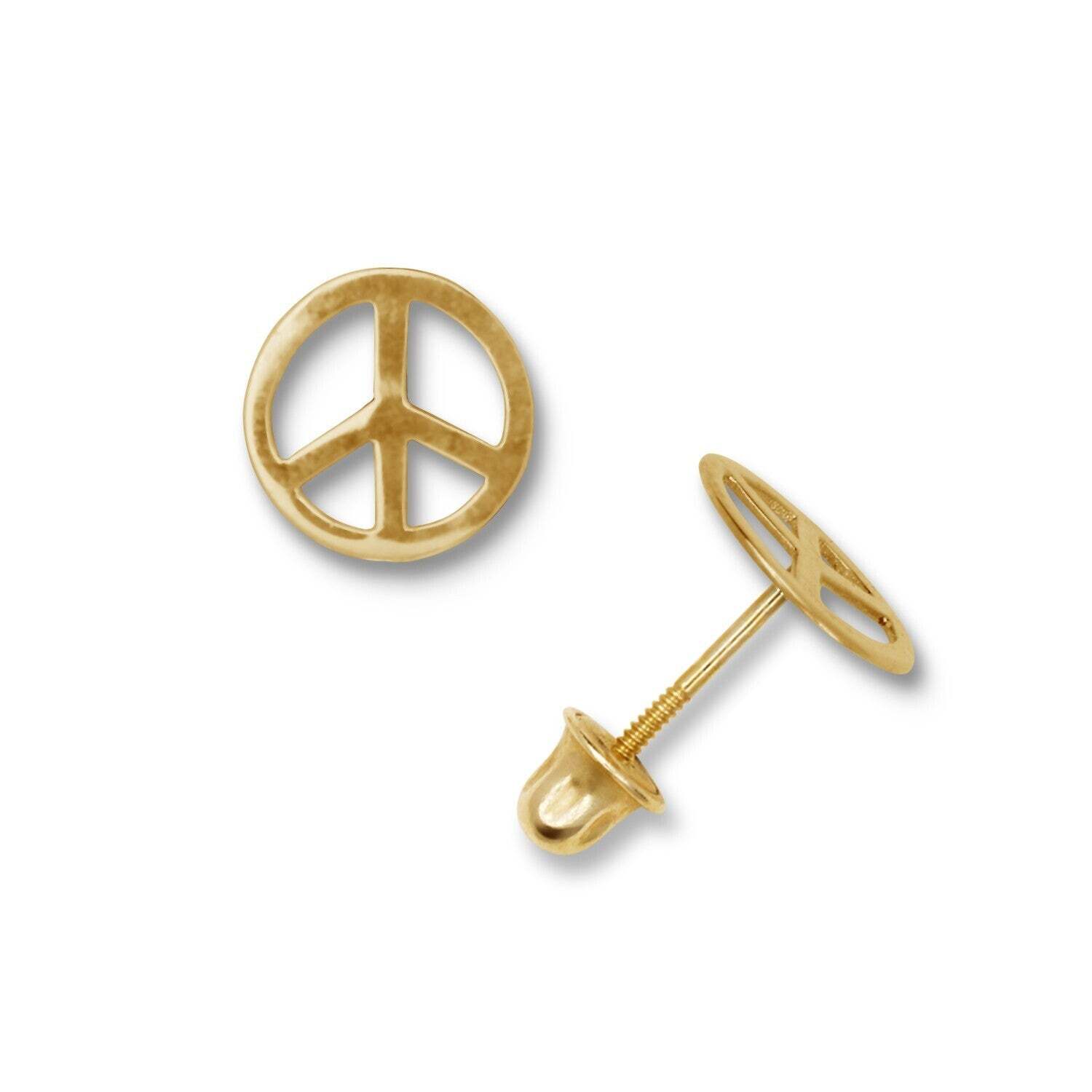 14K Yellow & White Gold Peace Sign Screw Back Stud Earring for Women