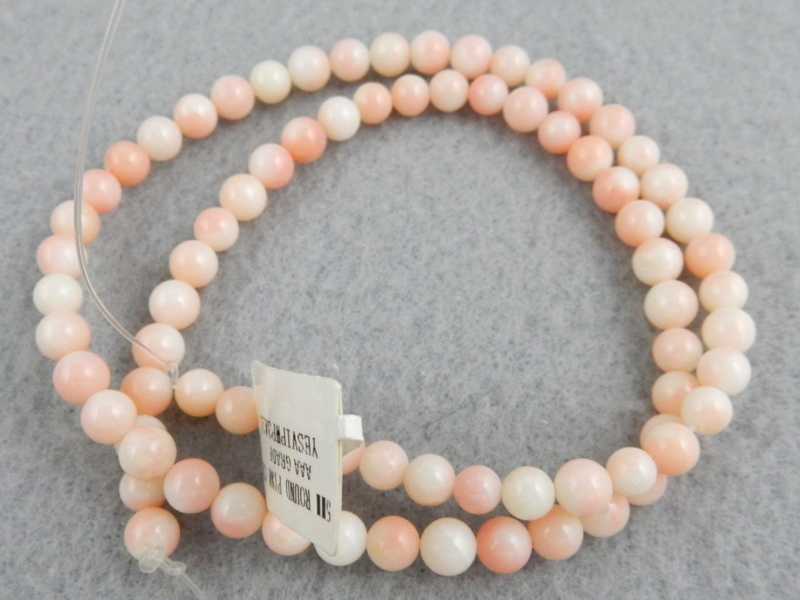AAA Grade Natural Round Angel Skin Coral Beads 6 MM Natural 16.5″ Strand NOS