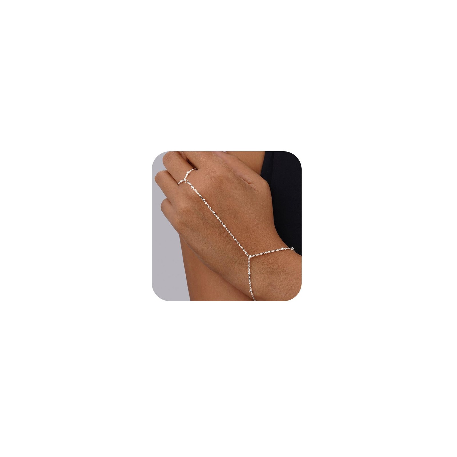 Tewiky Hand Chain Bracelet Ring, 14K Gold Plated/Silver Finger Ring