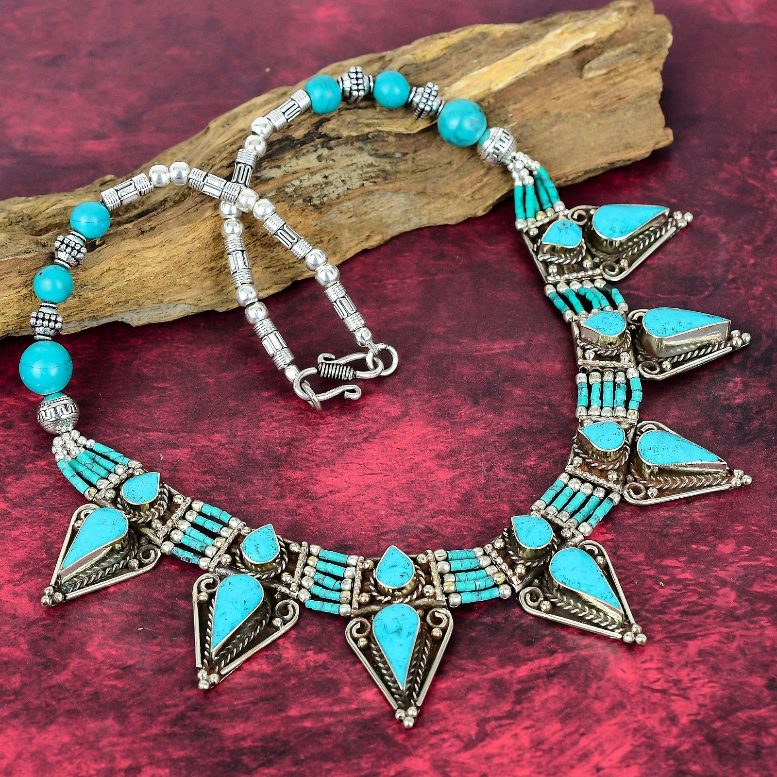 Turquoise Gemstone 925 Sterling Silver Handmade Designer Nepali Jewelry Necklace