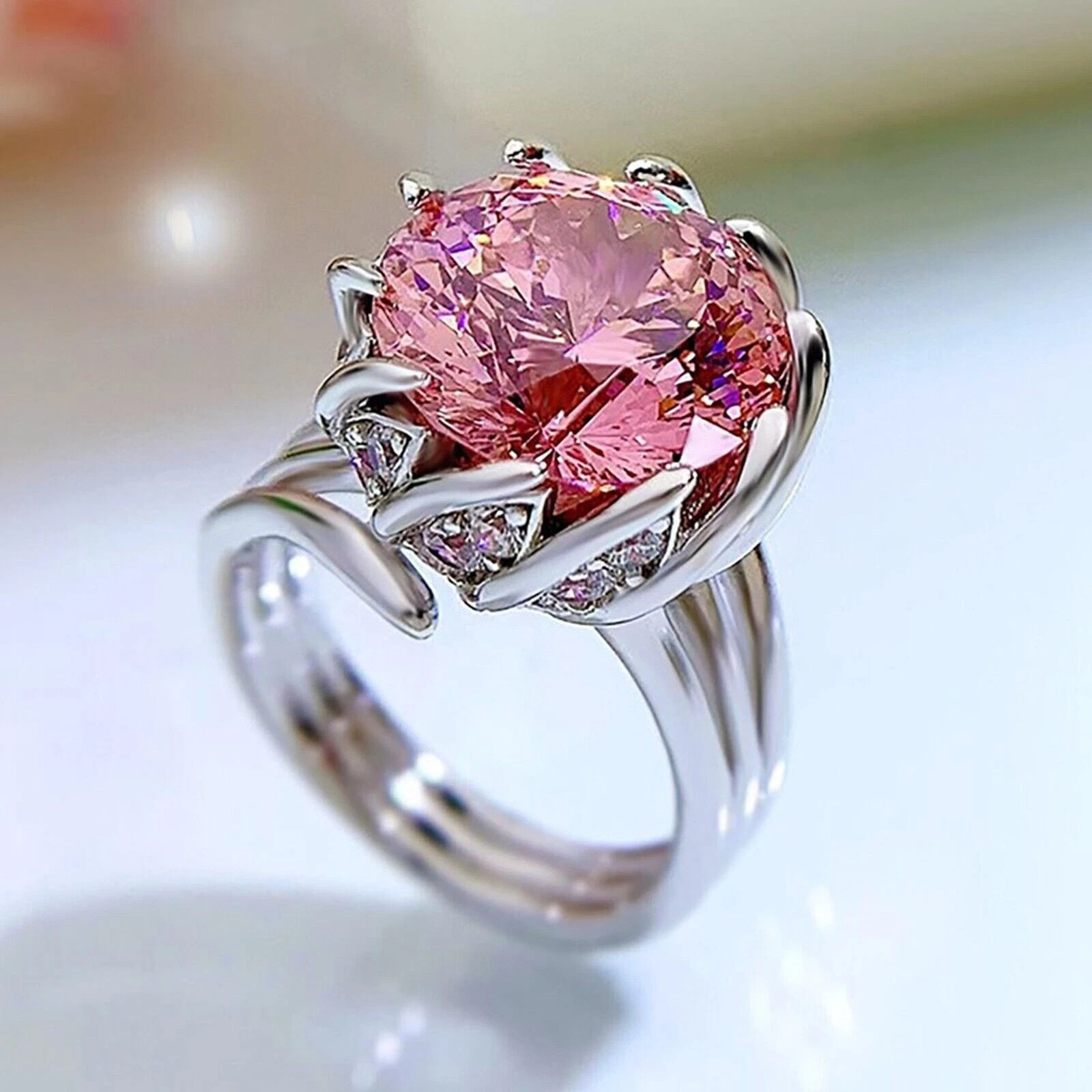 5.00 Ct Round Cut Natural Pink Sapphire & Diamond Wedding Ring 14K White Gold