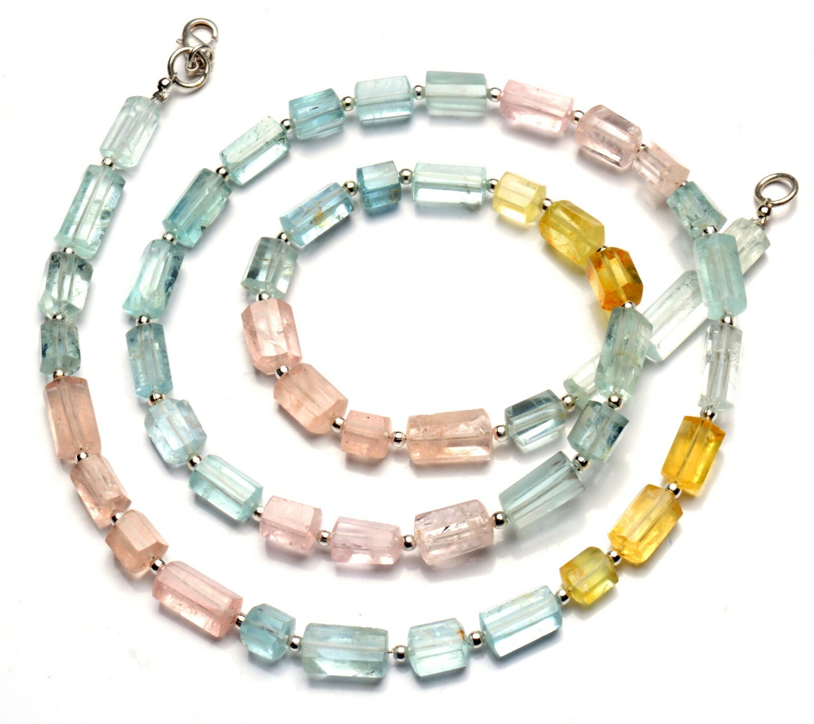 Natural Gem Super Quality Multi Aquamarine Faceted Nugget Beads Necklace 22.5″