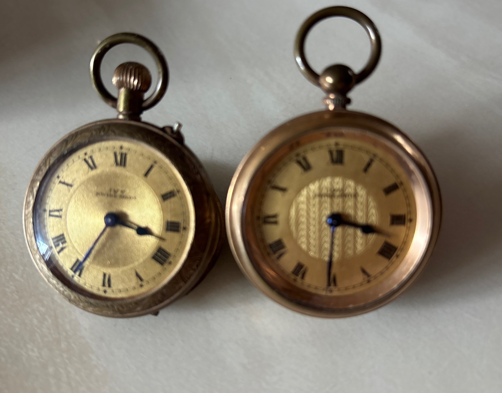 Pair of Antique Ivy trade Mark Mechanical key wind ladies Pocket Watches no key