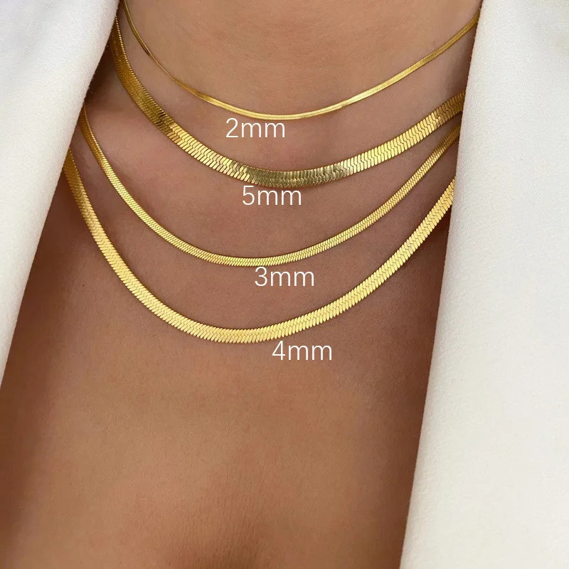 Snake Chain Necklace Stainless Steel 2-5mm Gold Color 18-24in Women Jewelry