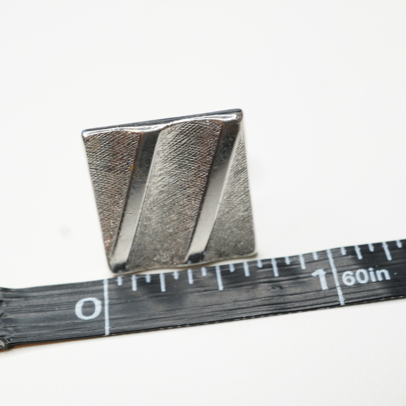 Swank Silver Tone Square Cufflinks Textured Diagonal Stripes Mid Century Modern