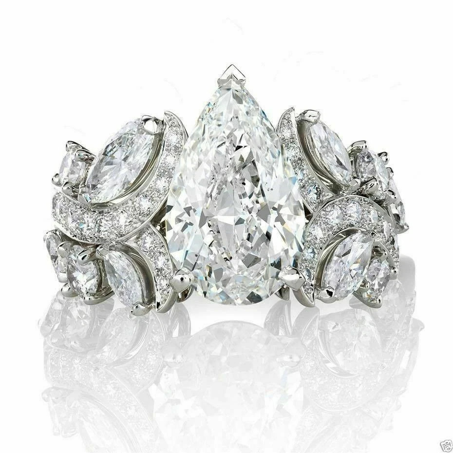 5 CT Pear Shape White Moissanite Wedding Women Fine Ring in 935 Argentium Silver