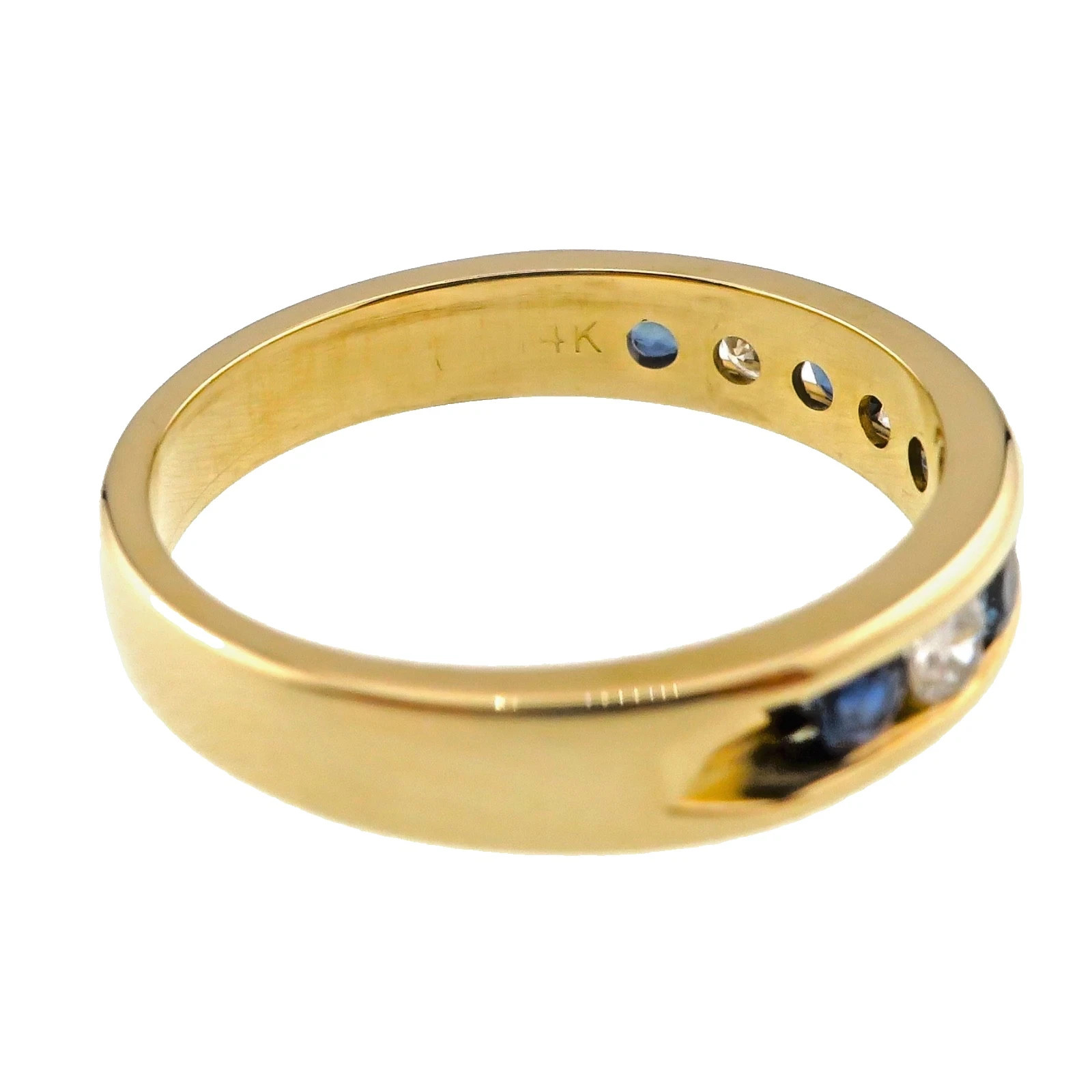 Classic 14k Solid Yellow Gold Natural Blue Sapphire and Diamond Band Ring Size 7