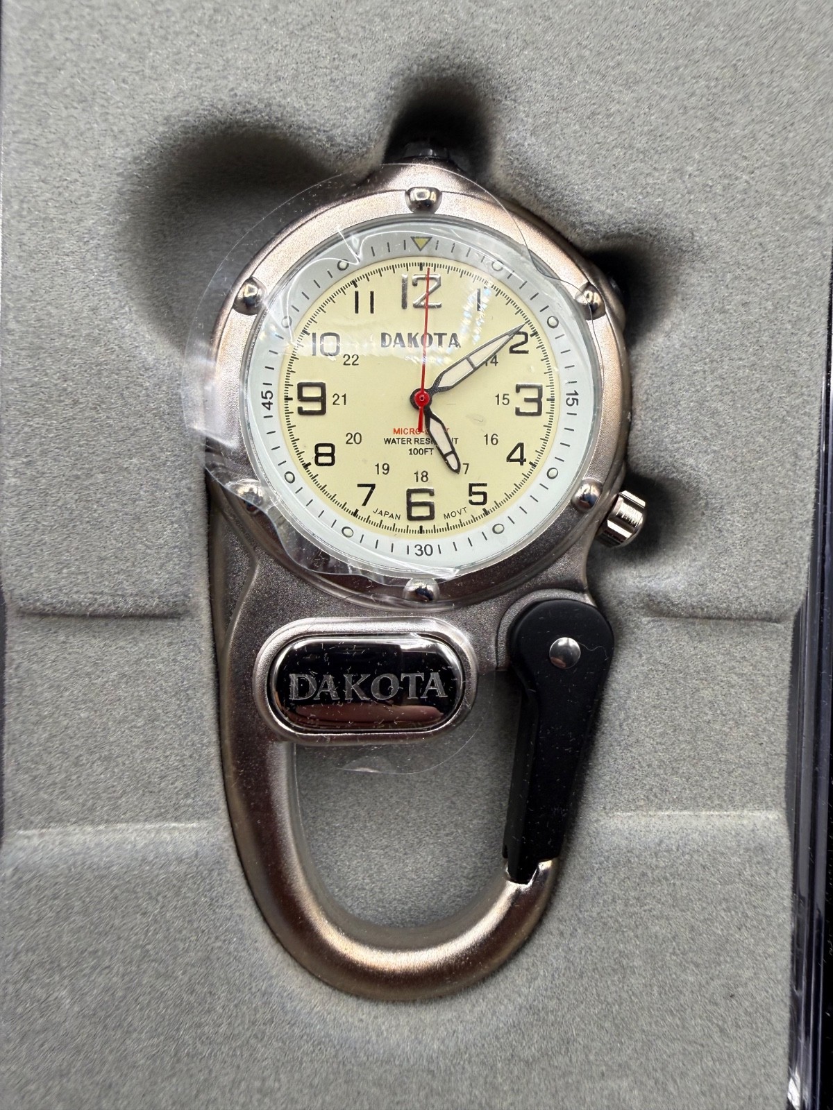 Dakota Mini Clip Microlight Watch w/ LED Flashlight carabiner Clip NEW silver