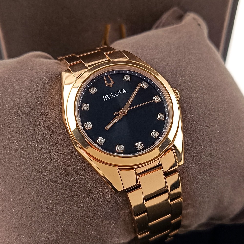 Women’s Bulova Surveyor 97P156 Gray Dial Rose Gold Strap Stainless Quartz Watch