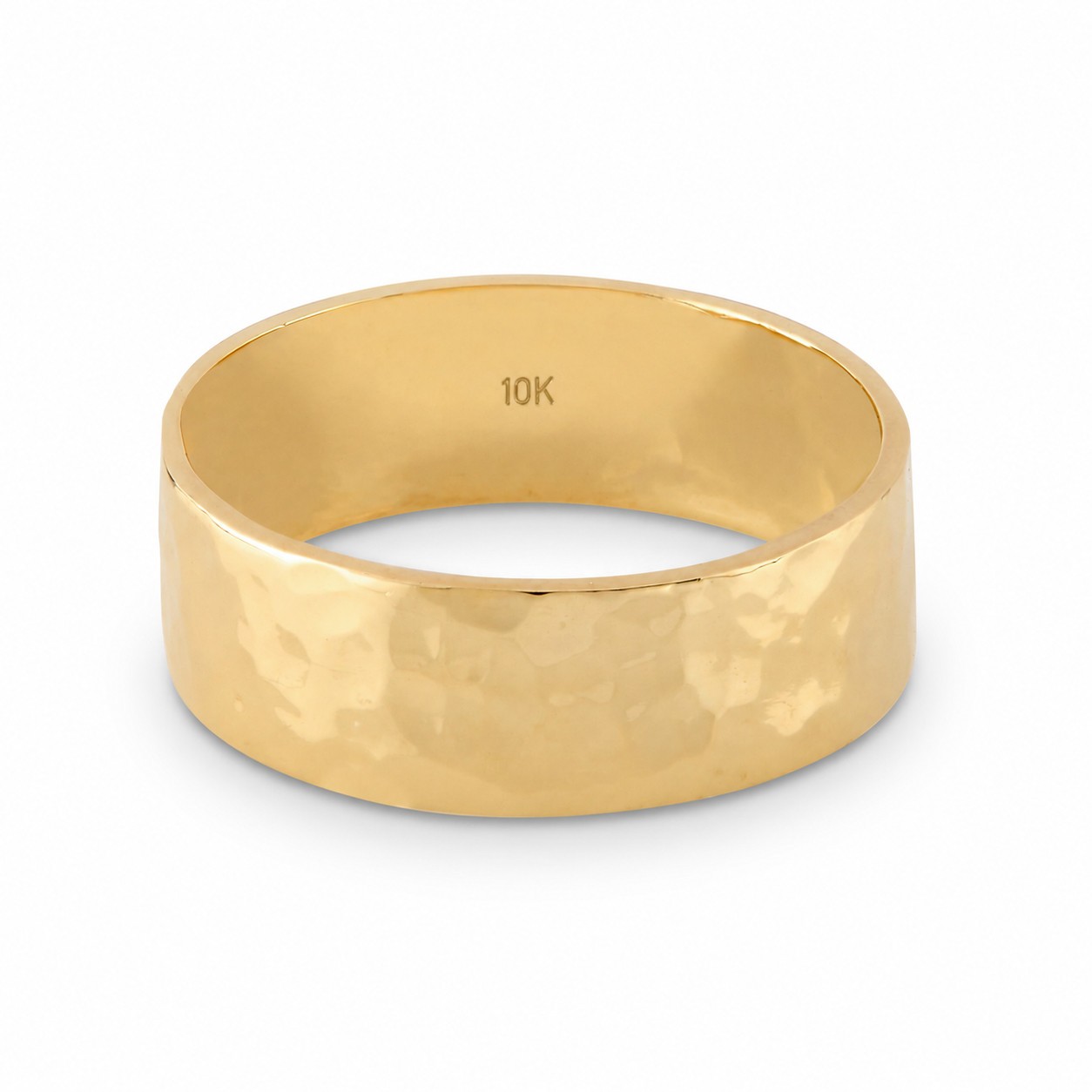 Solid 10K Yellow Gold Hammered Ring 7mm Size 3 – 15 Wide Gold Band