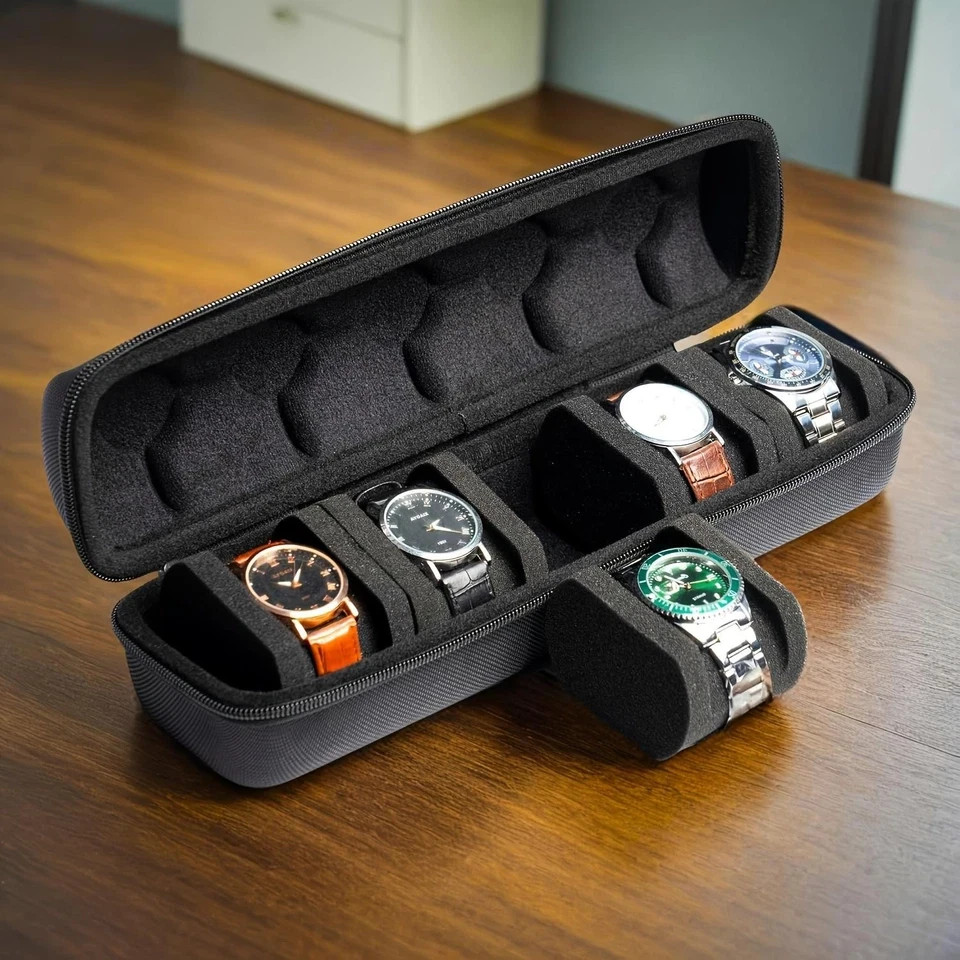 5 Slot Watch Travel Case Hard Shell Organizer Box for Smart Watches Black Gift