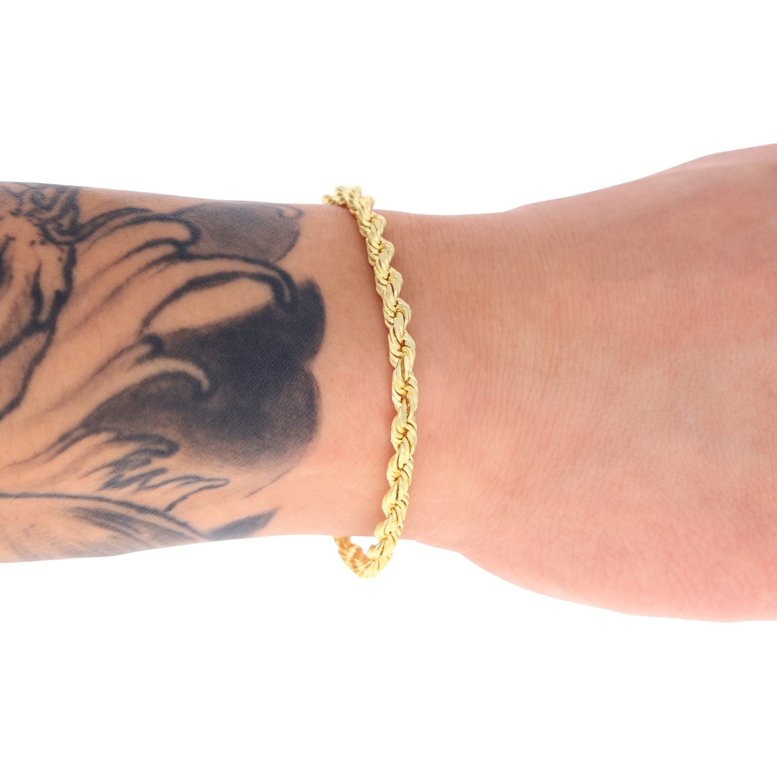 10K Yellow Gold 4mm Diamond Cut Rope Chain Bracelet Men Women 7″ 7.5″ 8″ 8.5″ 9″