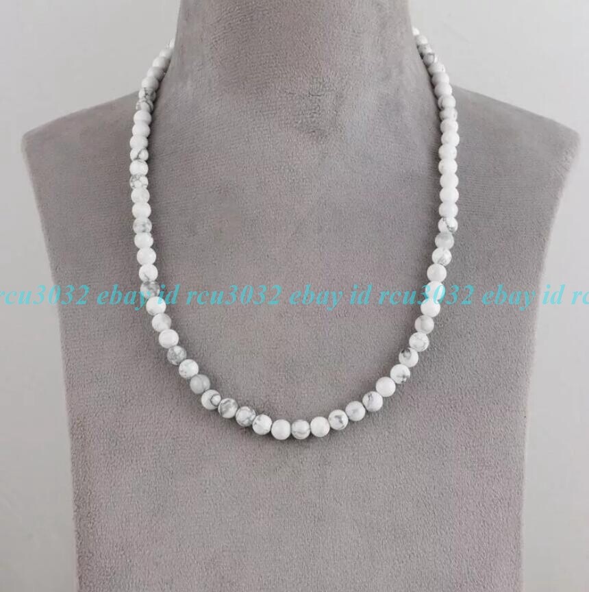 Natural White Howlite 8MM Smooth Round Gemstone Beaded Handmade Necklace 16-36in