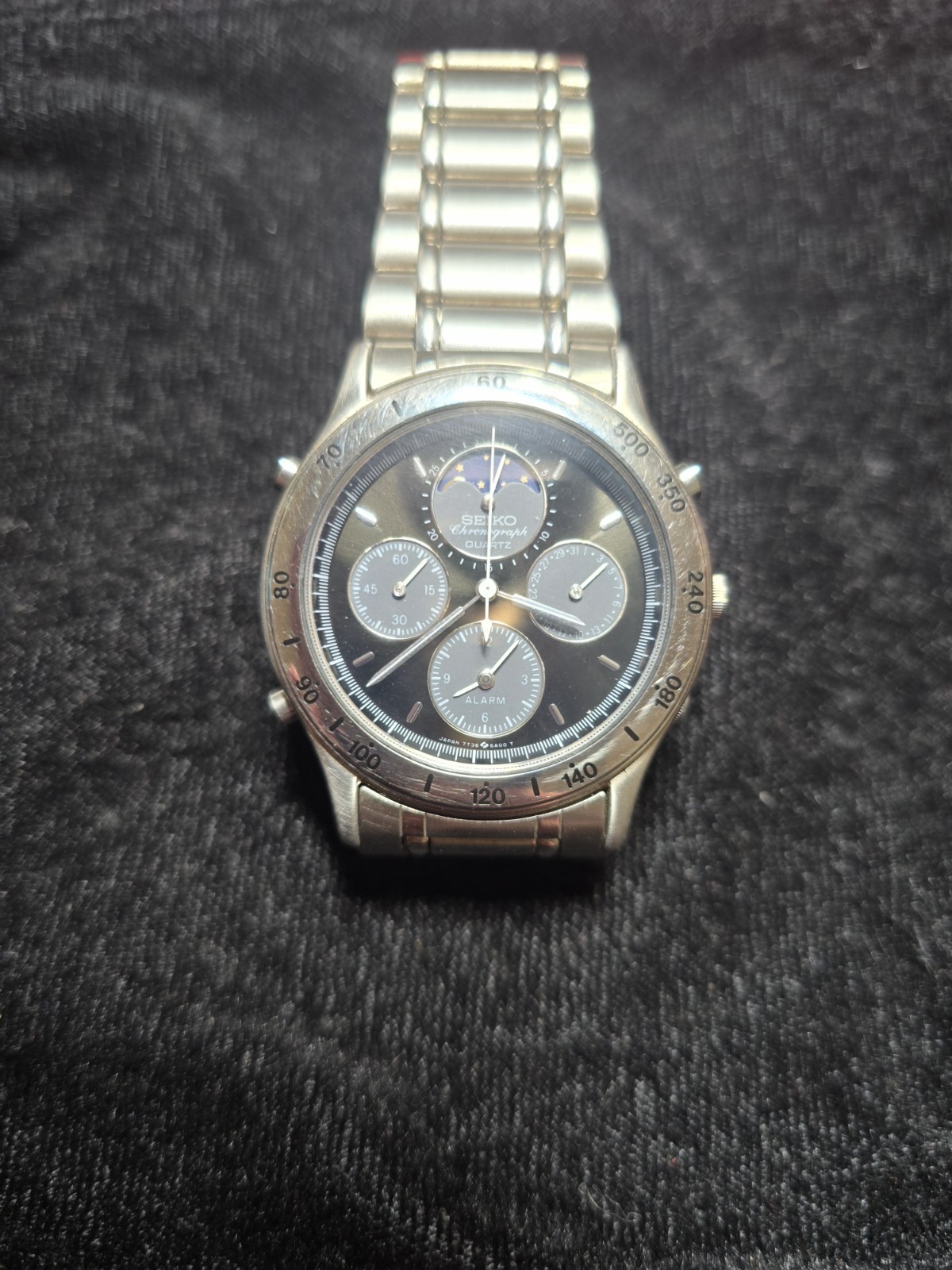 Seiko Chronograph Alarm Quartz Men’s Black Dial 40mm SS Bracelet